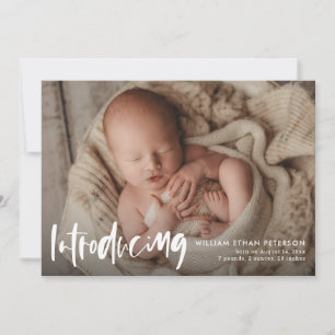 Simple Modern Calligraphy Baby Three Photo Birth Announcement