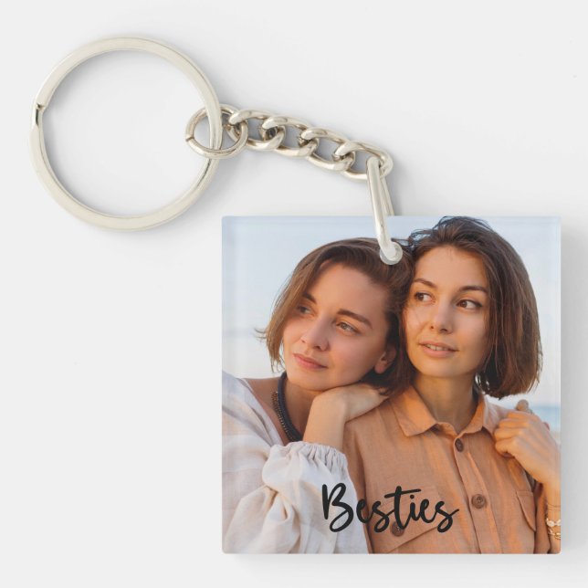 Simple Modern Calligraphy Besties 2-Photo  Key Ring (Front)