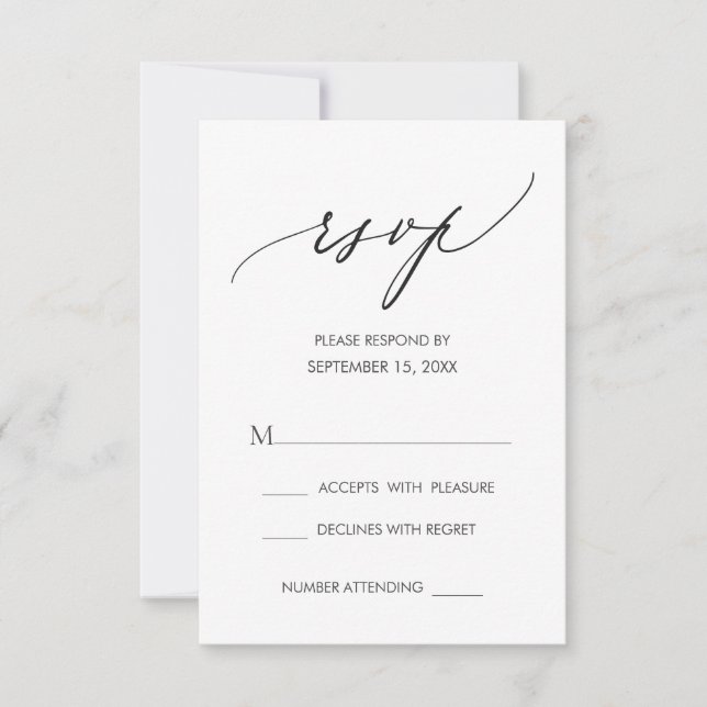 Simple Modern Calligraphy Black White Wedding RSVP (Front)