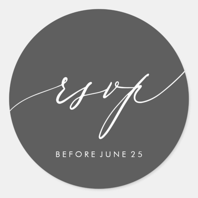 Simple Modern Calligraphy Charcoal Wedding RSVP Classic Round Sticker (Front)