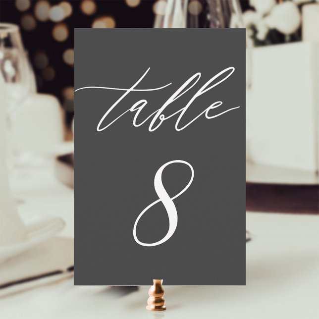 Simple Modern Calligraphy Charcoal Wedding Table Invitation (Creator Uploaded)