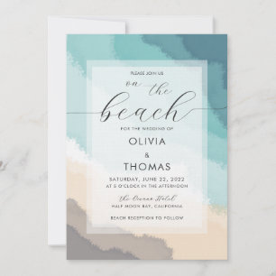Simple Modern Calligraphy Coastal Beach Wedding Invitation