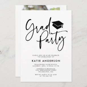 Simple Modern Calligraphy Grad Party Photo Invitation