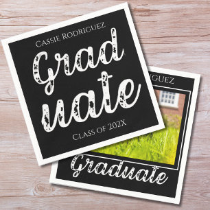 Simple Modern Calligraphy Graduation Black Napkin