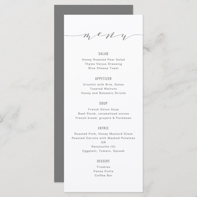 Simple Modern Calligraphy Grey Menu (Front/Back)