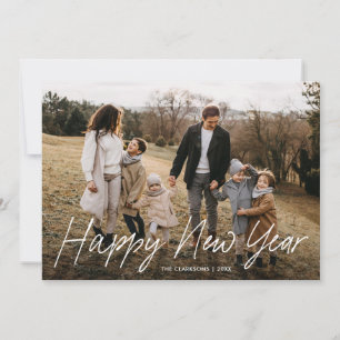 Simple Modern Calligraphy Happy New Year 2 Photo Holiday Card