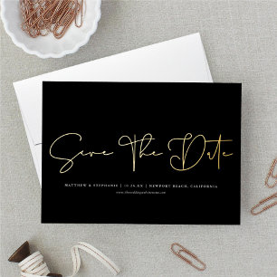 Simple Modern Calligraphy Non-Photo Save The Date  Foil Holiday Card