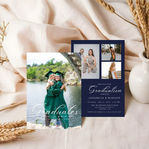 Simple Modern Calligraphy Photo Blue Graduation Invitation