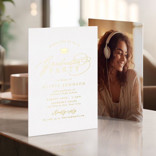 Simple Modern Calligraphy Photo Graduation (Simple Modern Calligraphy Photo Graduation Foil Invitation)