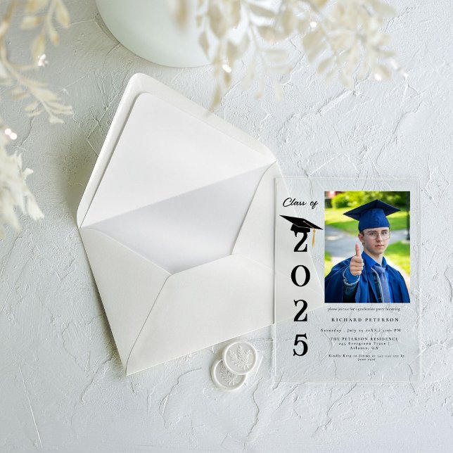 Simple Modern Calligraphy Photo Graduation Acrylic Invitations (Creator Uploaded)