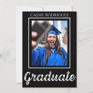 Simple Modern Calligraphy Photo Graduation Black Invitation