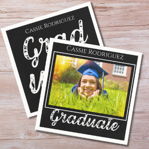 Simple Modern Calligraphy Photo Graduation Black Napkin