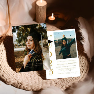 Simple Modern Calligraphy Photo Graduation Invitation