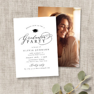 Simple Modern Calligraphy Photo Graduation Invitation