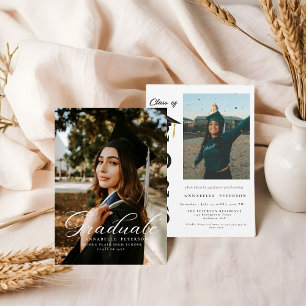 Simple Modern Calligraphy Photo Graduation Invitation