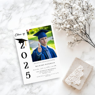 Simple Modern Calligraphy Photo Graduation Invitation