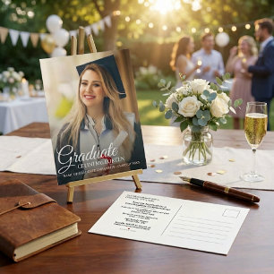 Simple Modern Calligraphy Photo Graduation Invitation Postcard