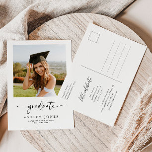 Simple Modern Calligraphy Photo Graduation Postcard