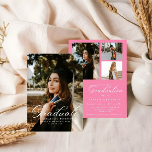 Simple Modern Calligraphy Photo Pink Graduation  Invitation