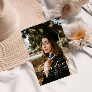 Simple Modern Calligraphy Photo Pink Graduation Invitation