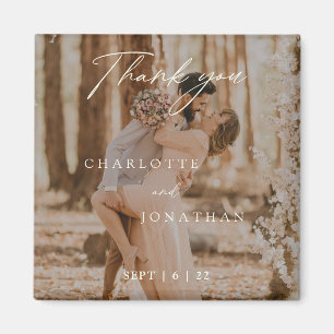 Simple Modern Calligraphy Photo Wedding Favours Magnet