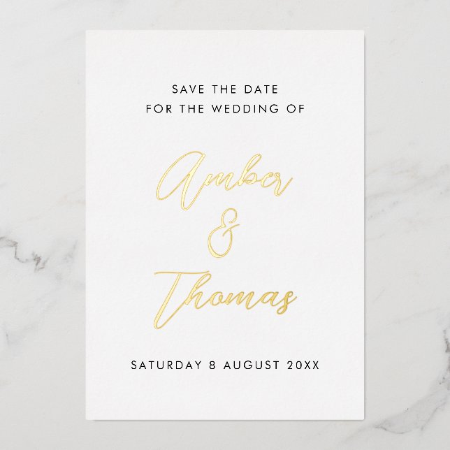 Simple Modern Calligraphy Save the Date Real Gold (Front)
