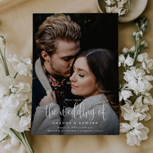 Simple Modern Calligraphy Script Two Photo Wedding Invitation