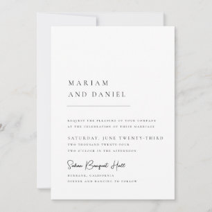 Simple Modern Calligraphy Script White Wedding Invitation