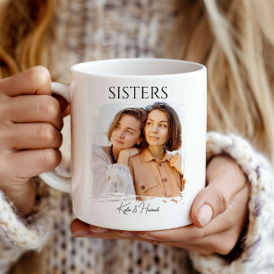 Simple Modern Calligraphy Sisters Photo  Coffee Mug