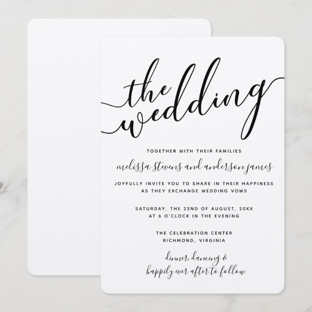 Simple Modern Calligraphy Wedding Invitation (Front/Back)