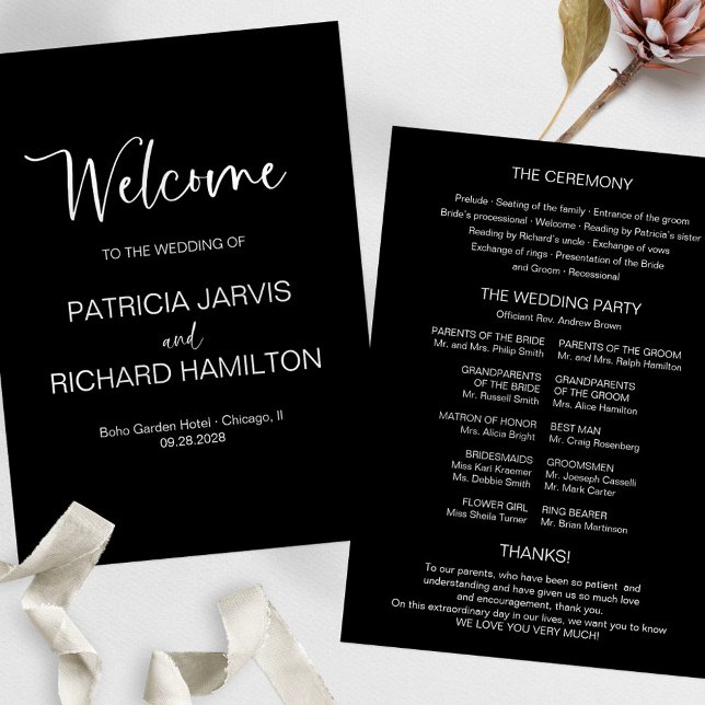 Simple Modern Calligraphy Wedding Program Invitation (Creator Uploaded)