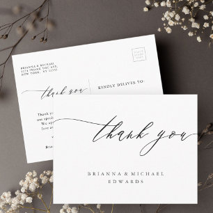 Simple Modern Calligraphy Wedding Thank You Postcard