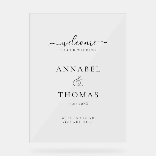 Simple Modern Calligraphy "Welcome"  Wedding Acrylic Sign (Front)