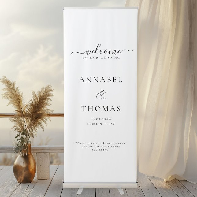 Simple Modern Calligraphy "Welcome" Wedding  Retractable Banner (Simple Modern Calligraphy "Welcome" Wedding Retractable Banner with your name and date.)
