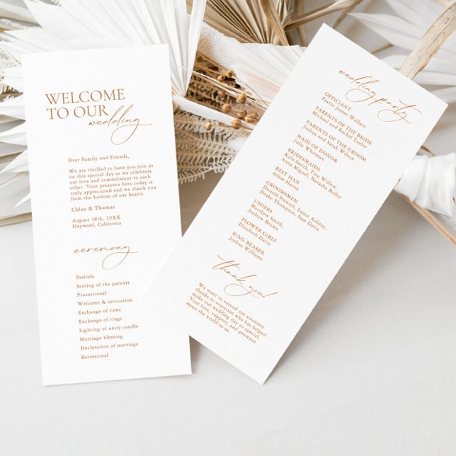 Simple Modern Calligraphy White Wedding Program (Creator Uploaded)