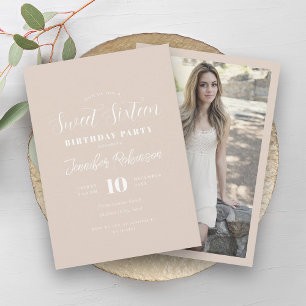Simple Modern Champagne Photo Sweet 16 Sixteen Invitation