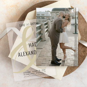 Simple Modern CHAMPAGNE Photo Underlay Wedding Save The Date