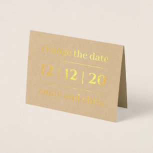 Simple Modern Change the Date Wedding Gold Kraft Foil Card