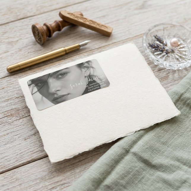 Simple modern chic  black and white photo custom   label (Creator Uploaded)