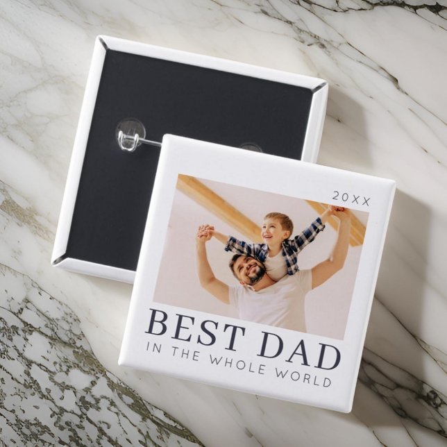 Simple Modern Chic Custom Best Dad Photo 15 Cm Square Badge (Creator Uploaded)