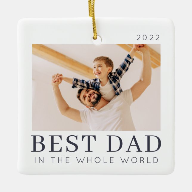 Simple Modern Chic Custom Best Dad Photo Ceramic Ornament (Front)