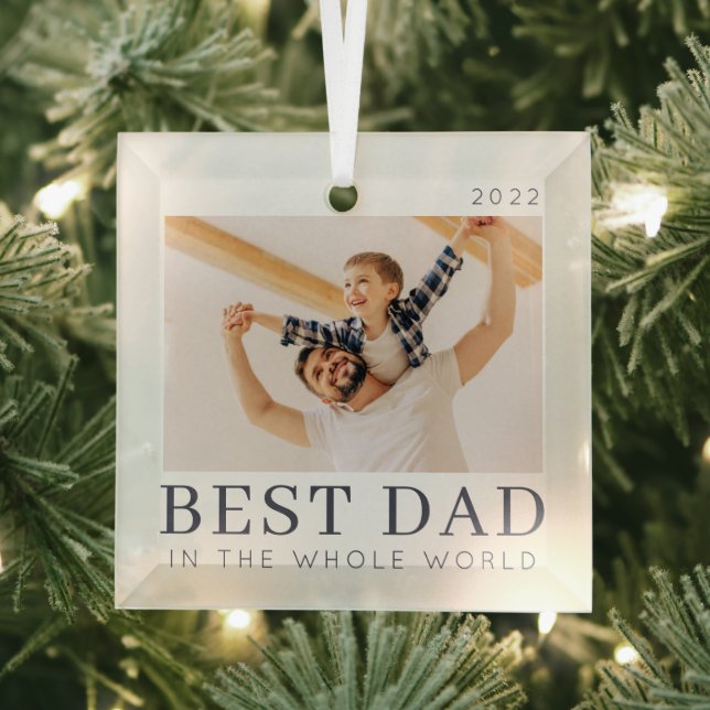 Simple Modern Chic Custom Best Dad Photo Glass Tree Decoration (Insitu)