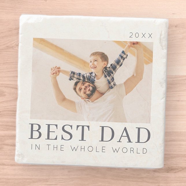 Simple Modern Chic Custom Best Dad Photo Stone Coaster (Creator Uploaded)