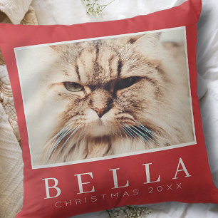 Simple Modern Chic Custom Family Pet Photo Holiday Cushion