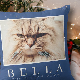Simple Modern Chic Custom Family Pet Photo Holiday Cushion