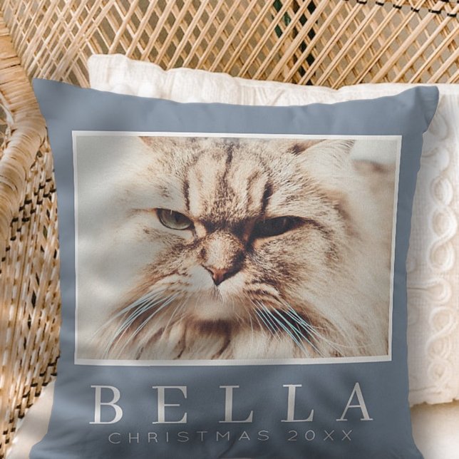 Simple Modern Chic Custom Family Pet Photo Holiday Cushion (Creator Uploaded)