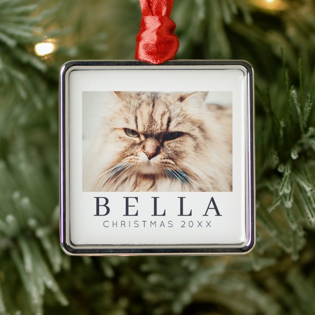 Simple Modern Chic Custom Family Pet Photo Holiday Metal Tree Decoration (Tree)
