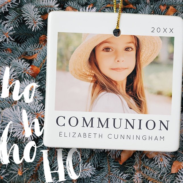 Simple Modern Chic Custom First Communion Photo Ceramic Ornament (Creator Uploaded)
