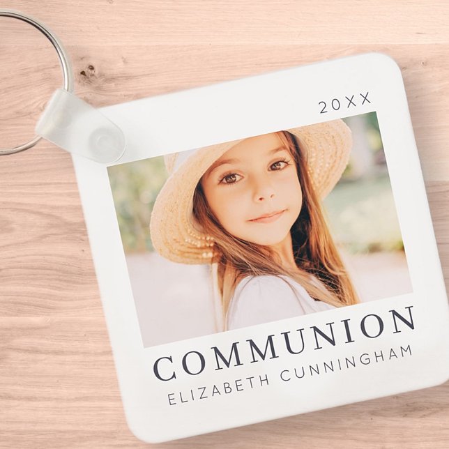 Simple Modern Chic Custom First Communion Photo Key Ring (Creator Uploaded)