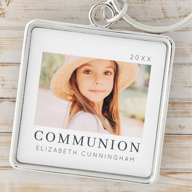 Simple Modern Chic Custom First Communion Photo Key Ring (Creator Uploaded)